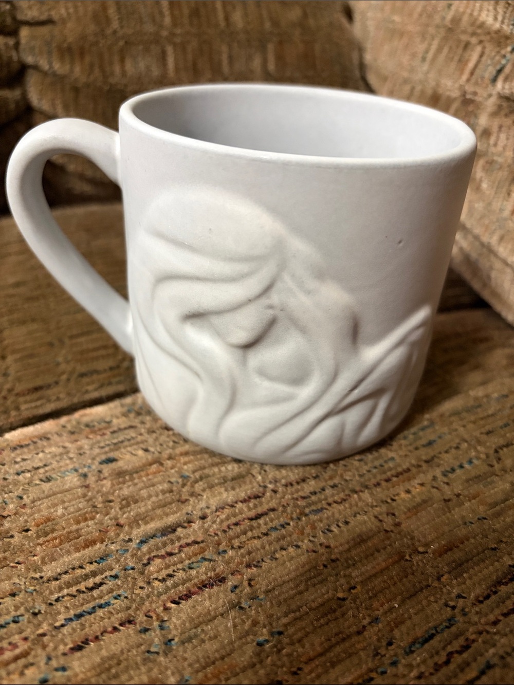 Starbucks White Embossed Ceramic Mug - Elegant Design